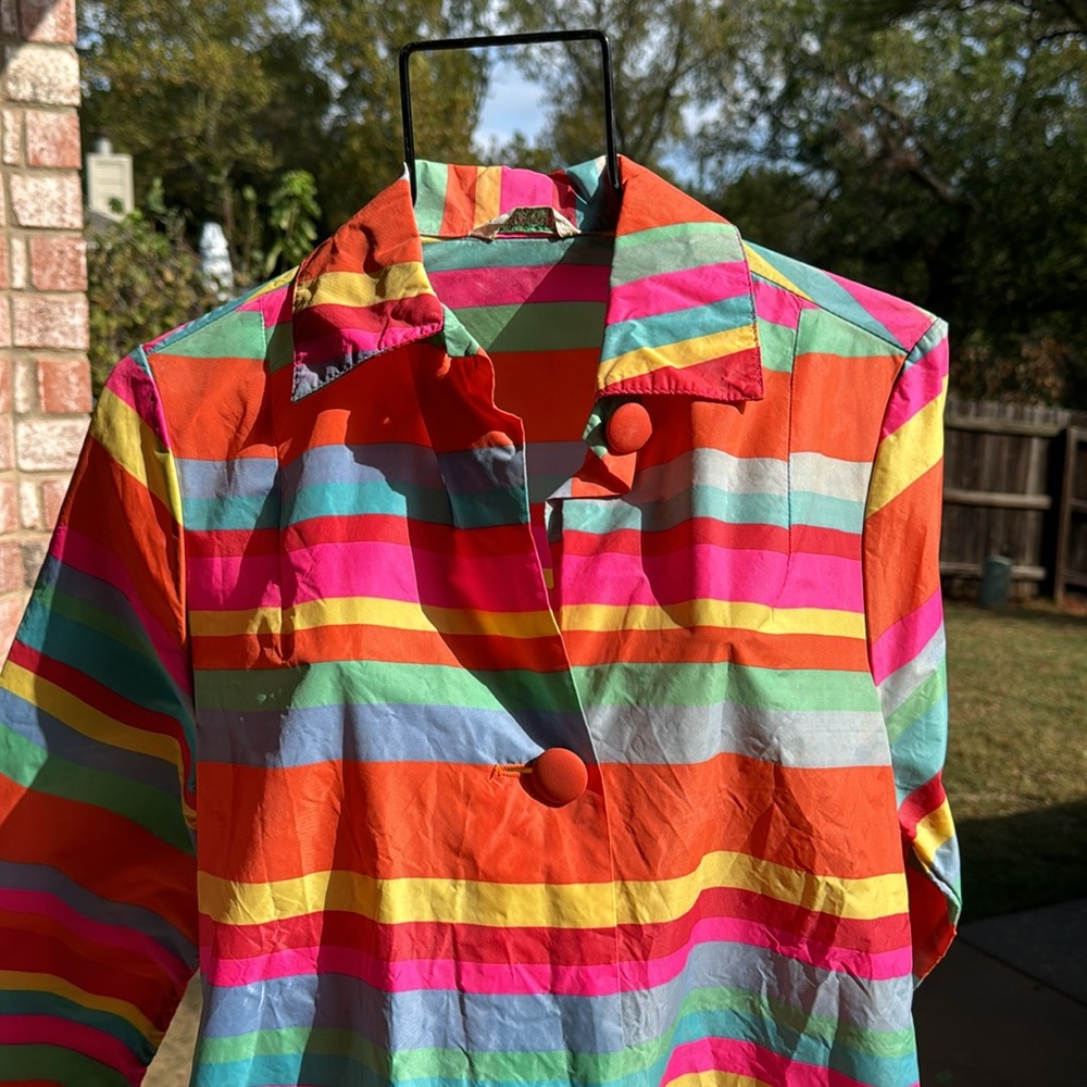 Vintage Aquasheen Aqua Sheen Striped Raincoat Rain Coat XS To Die For USA Made